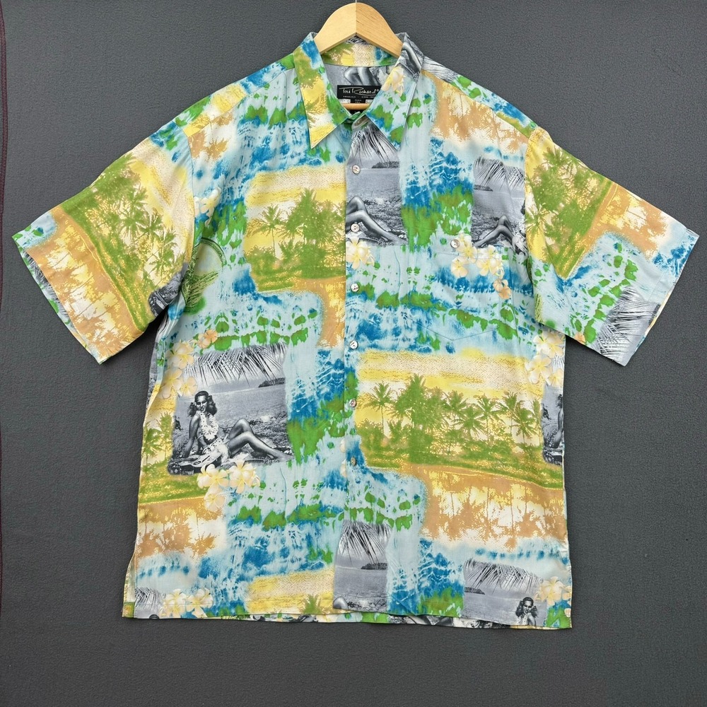 Tori Richard Shirt Mens XL Short Sleeve Hawaiin Beach Floral Girl Made in USA